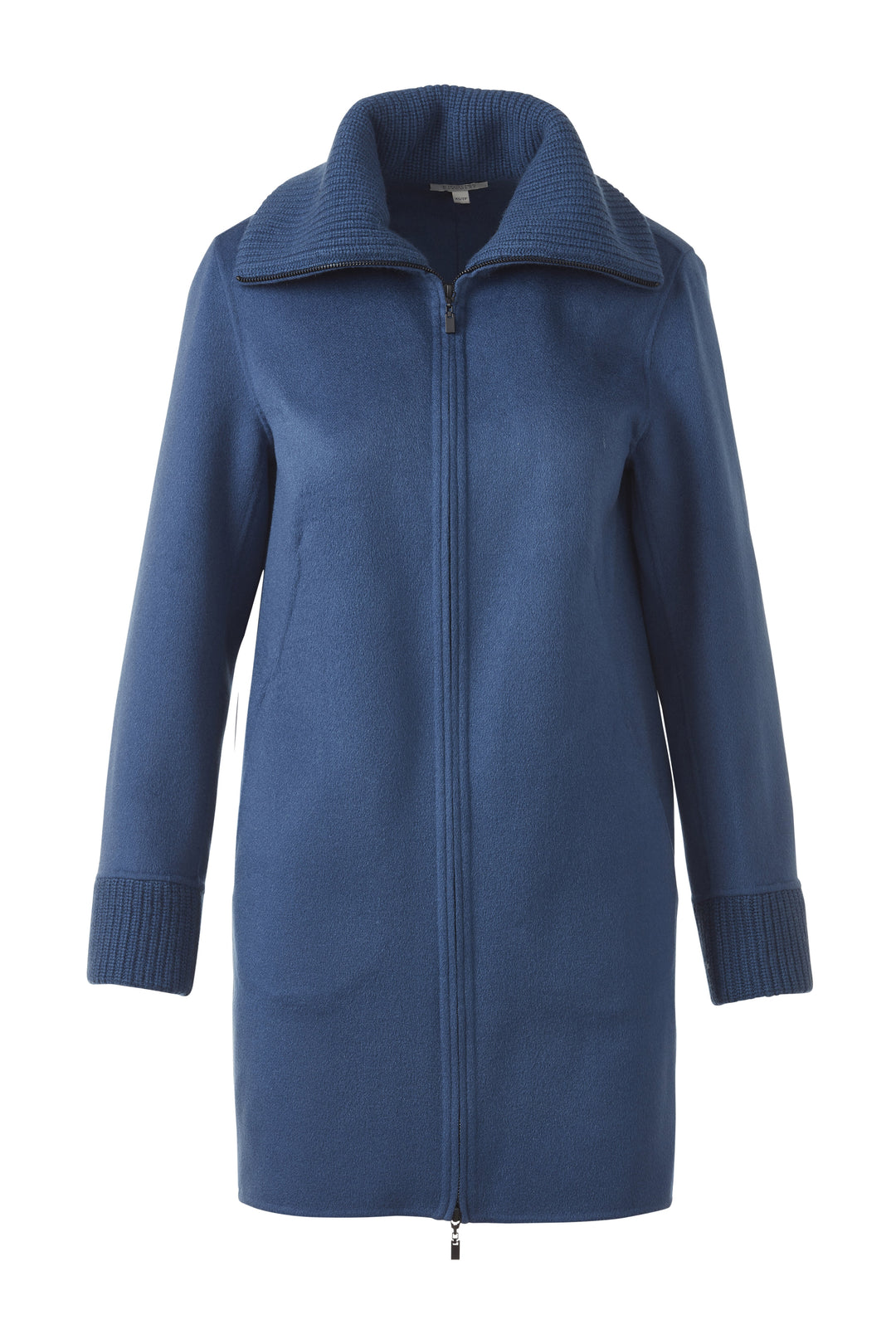 Kinross Knit Trim Zip Mock Coat in Saphire available at Barbara Katz