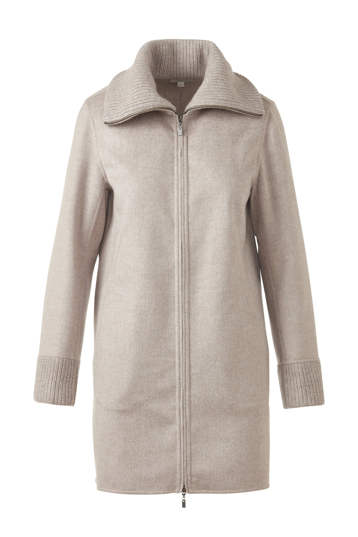 Kinross Knit Trim Zip Mock Coat in Taupe available at Barbara Katz