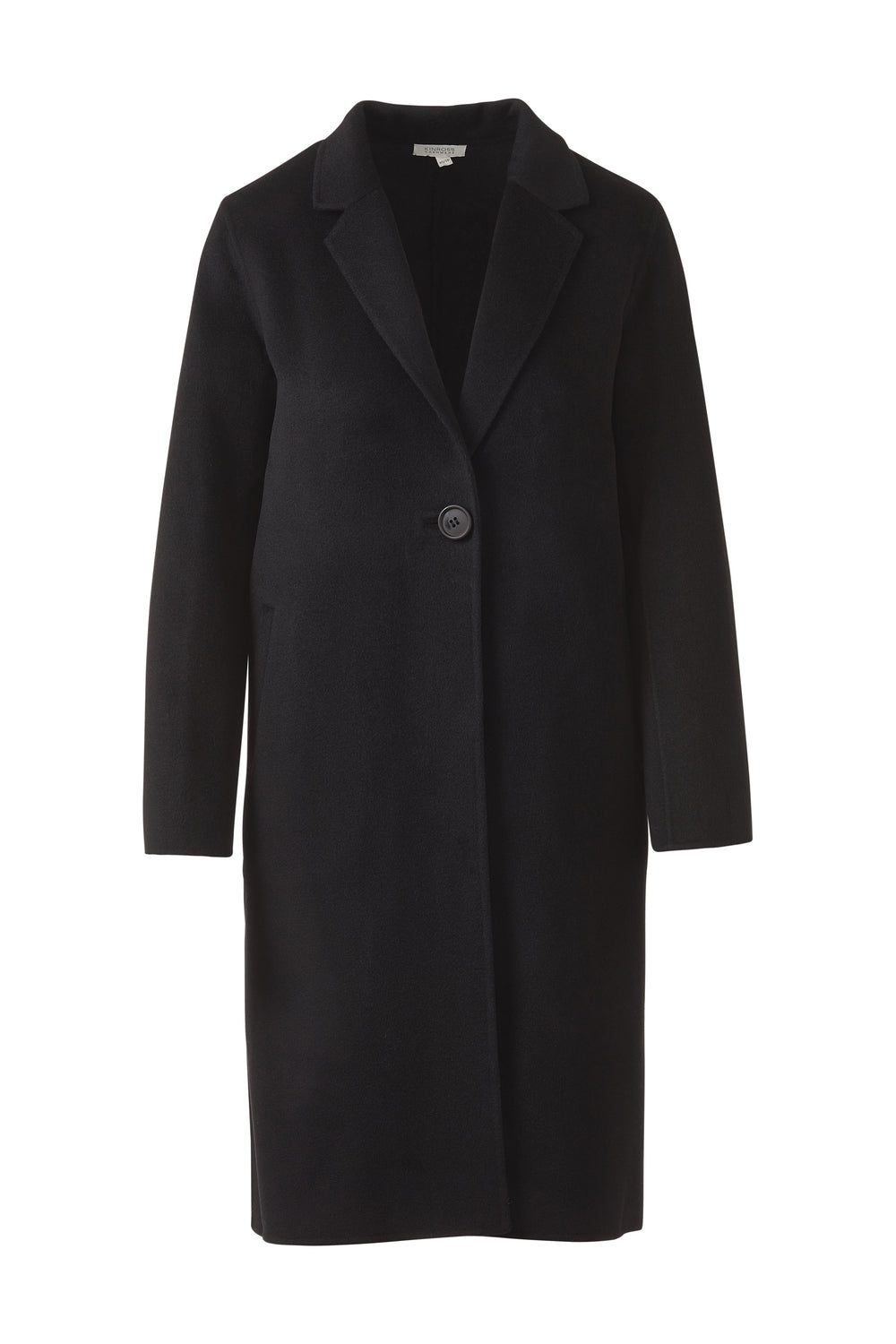 Kinross Long Notch Collar Coat in Black available at Barbara Katz