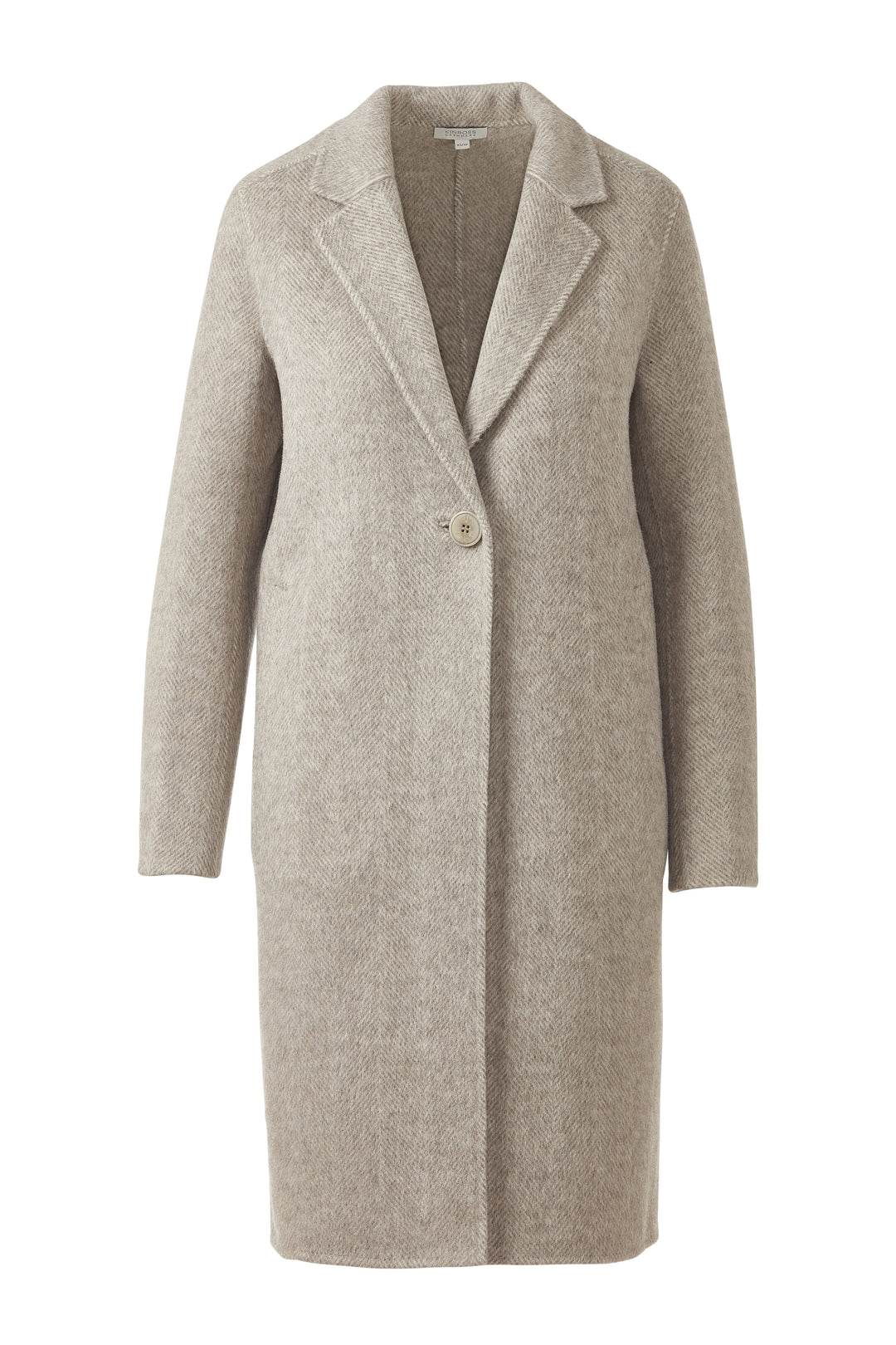 Kinross Brushed Herringbone Notch Collar Coat in Taupe available at Barbara Katz