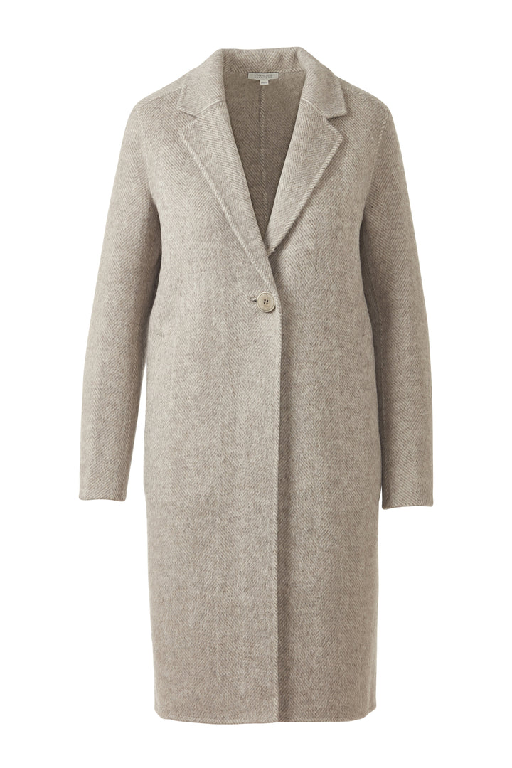 Kinross Brushed Herringbone Notch Collar Coat in Taupe available at Barbara Katz