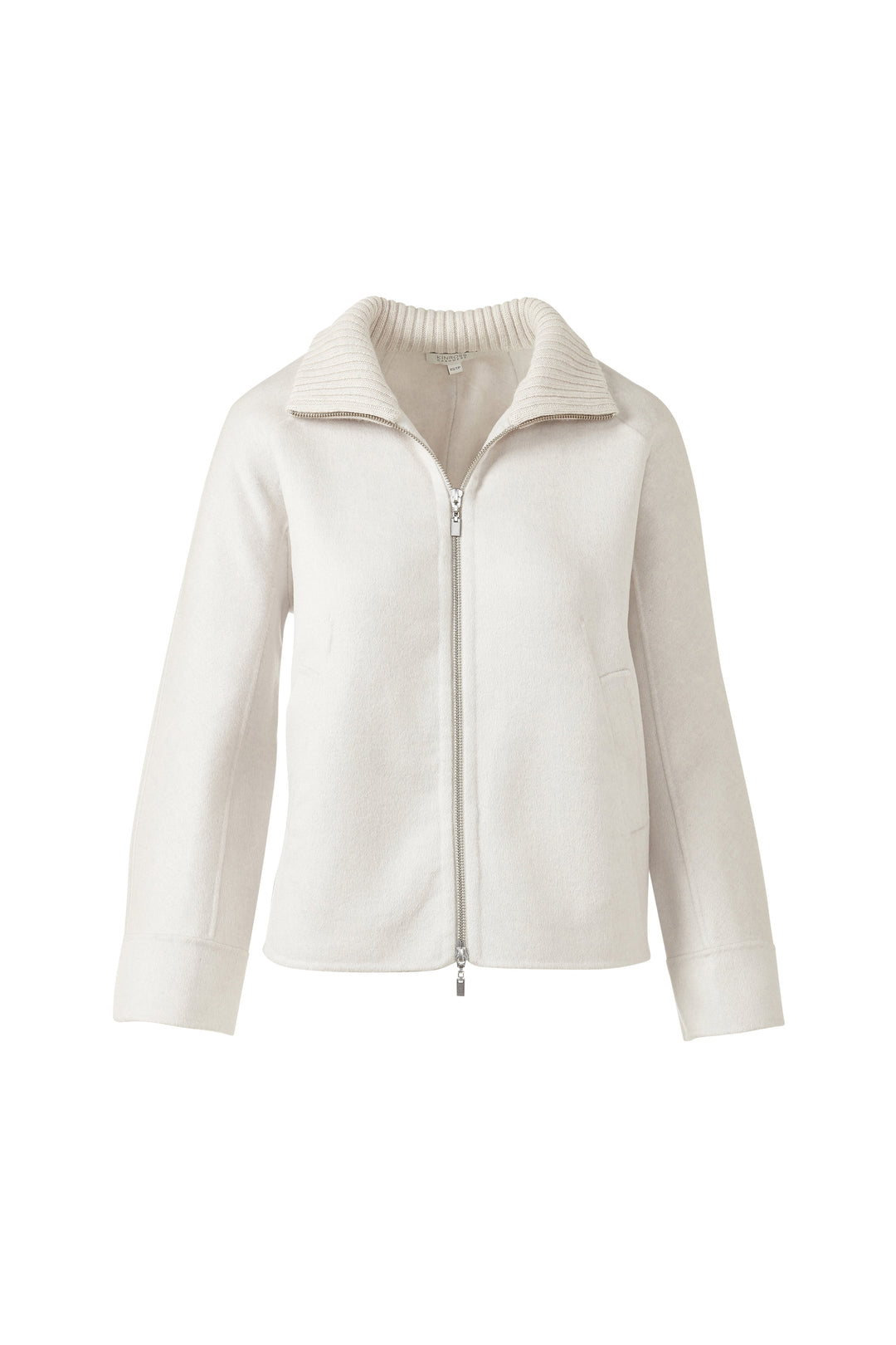 Kinross Short Knit Trim Zip Mock Coat in Birch available at Barbara Katz