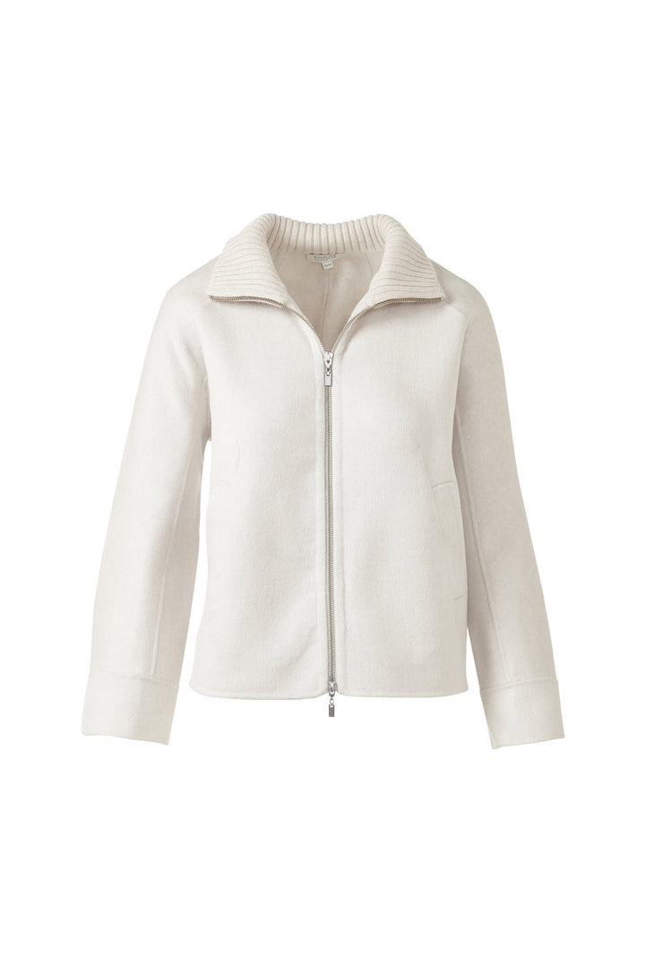 Kinross Short Knit Trim Zip Mock Coat in Birch available at Barbara Katz