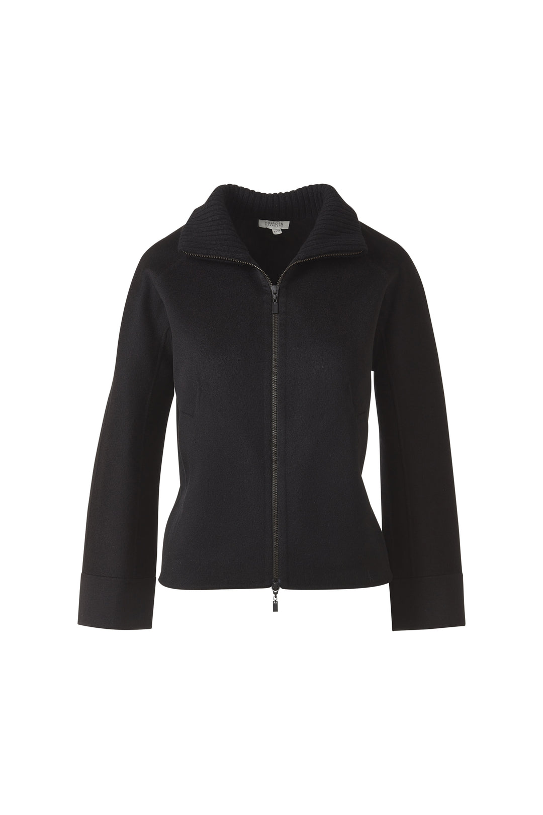 Kinross Short Knit Trim Zip Mock Coat in Black available at Barbara Katz