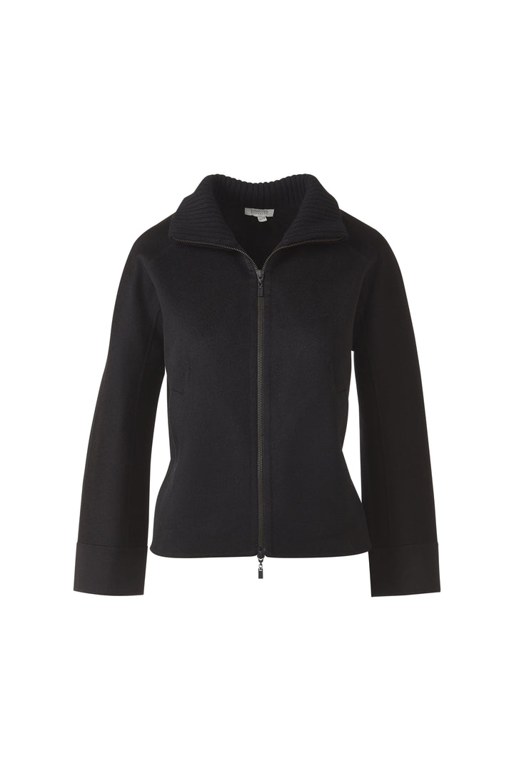 Kinross Short Knit Trim Zip Mock Coat in Black available at Barbara Katz