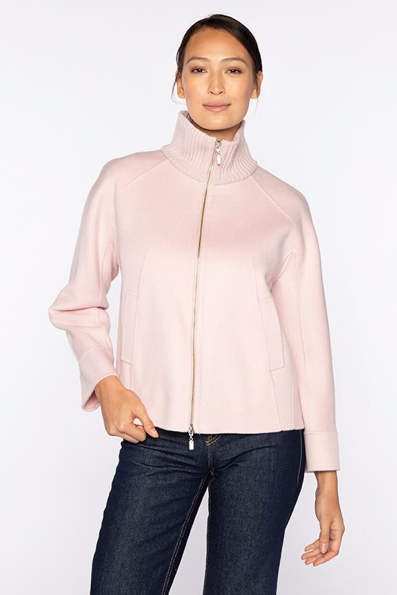 Kinross Short Knit Trim Zip Mock Coat in Ballet available at Barbara Katz
