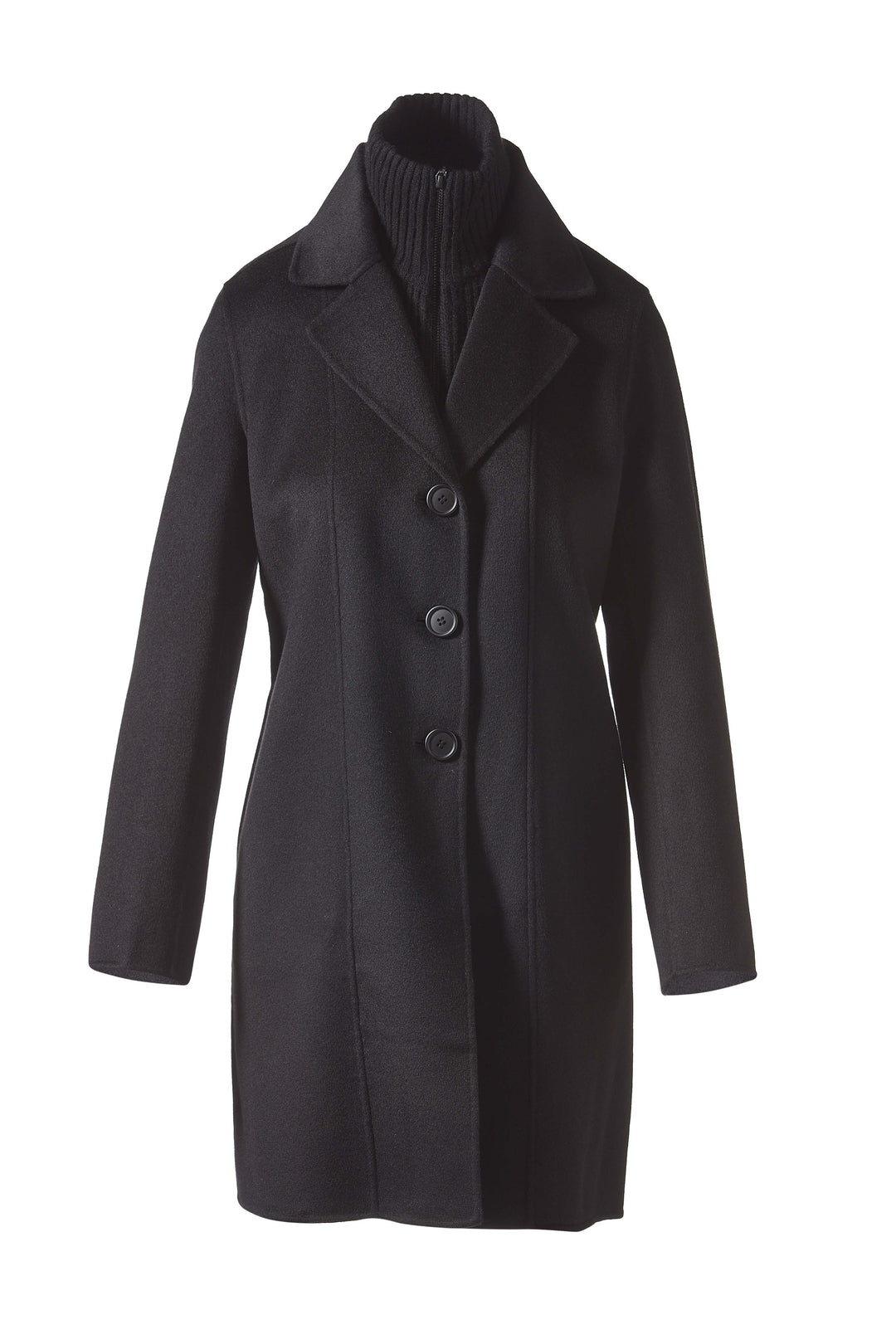 Kinross Knit Insert Notch Collar Coat in Black available at Barbara Katz