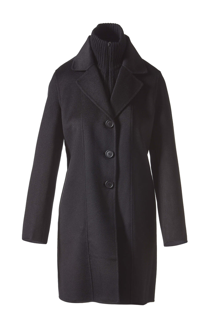Kinross Knit Insert Notch Collar Coat in Black available at Barbara Katz
