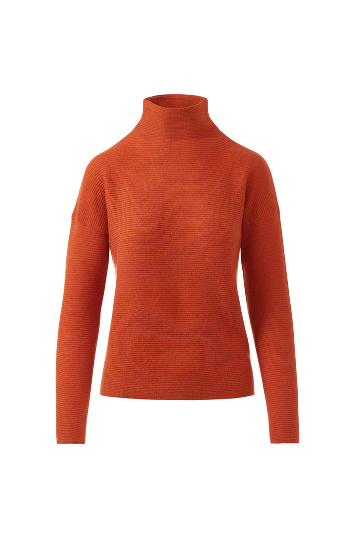 Kinross Cashmere Textured Slouchy Funnel Sweater in Brandy available at Barbara Katz