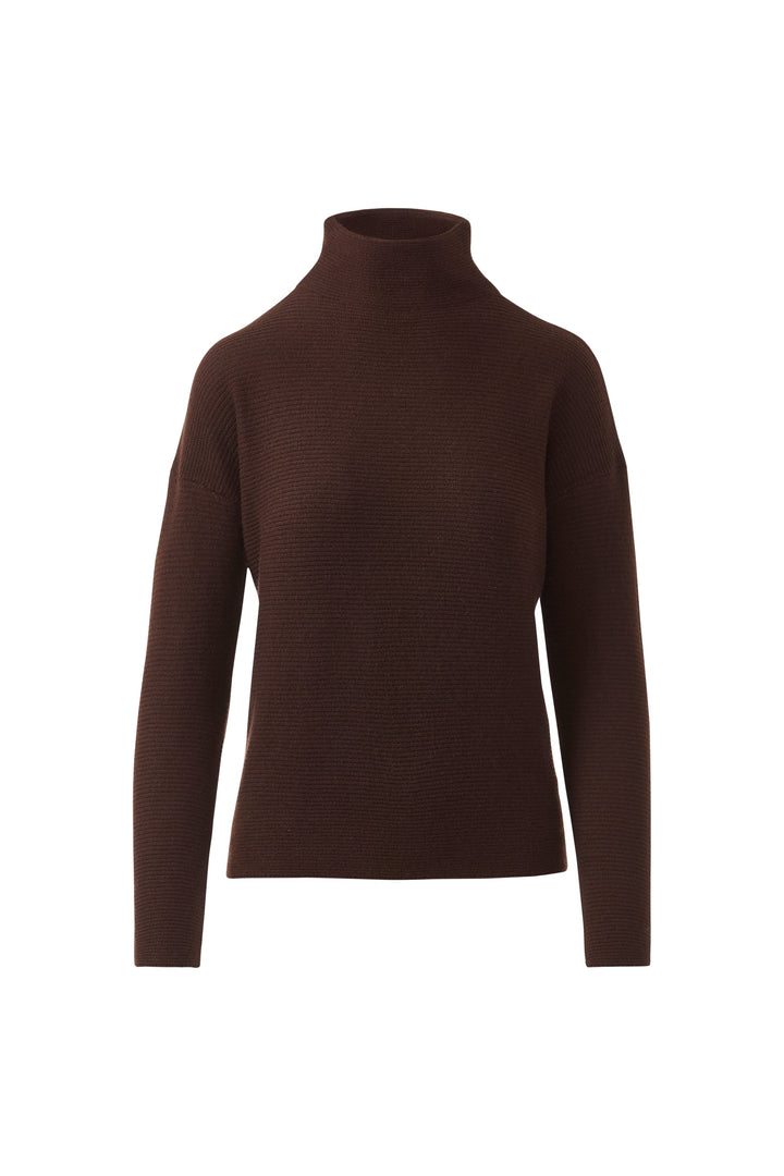 Kinross Cashmere Textured Slouchy Funnel Sweater in Chocolate available at Barbara Katz