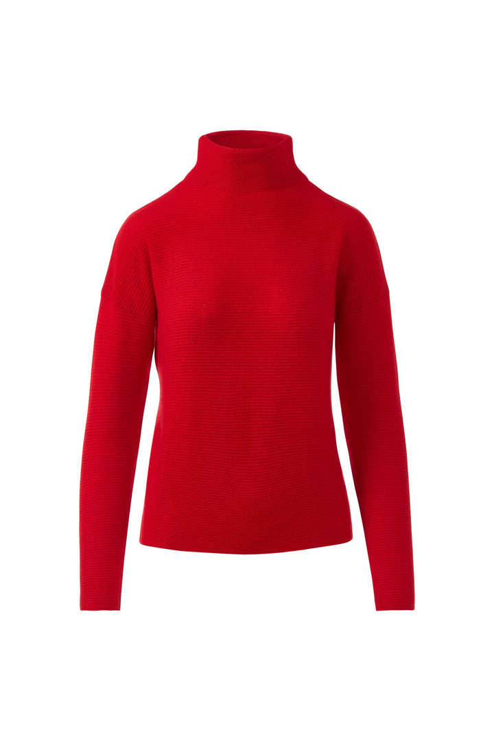 Kinross Cashmere Textured Slouchy Funnel Sweater in Crimson available at Barbara Katz