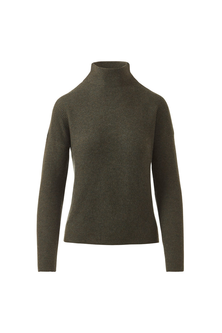 Kinross Cashmere Textured Slouchy Funnel Sweater in Loden available at Barbara Katz
