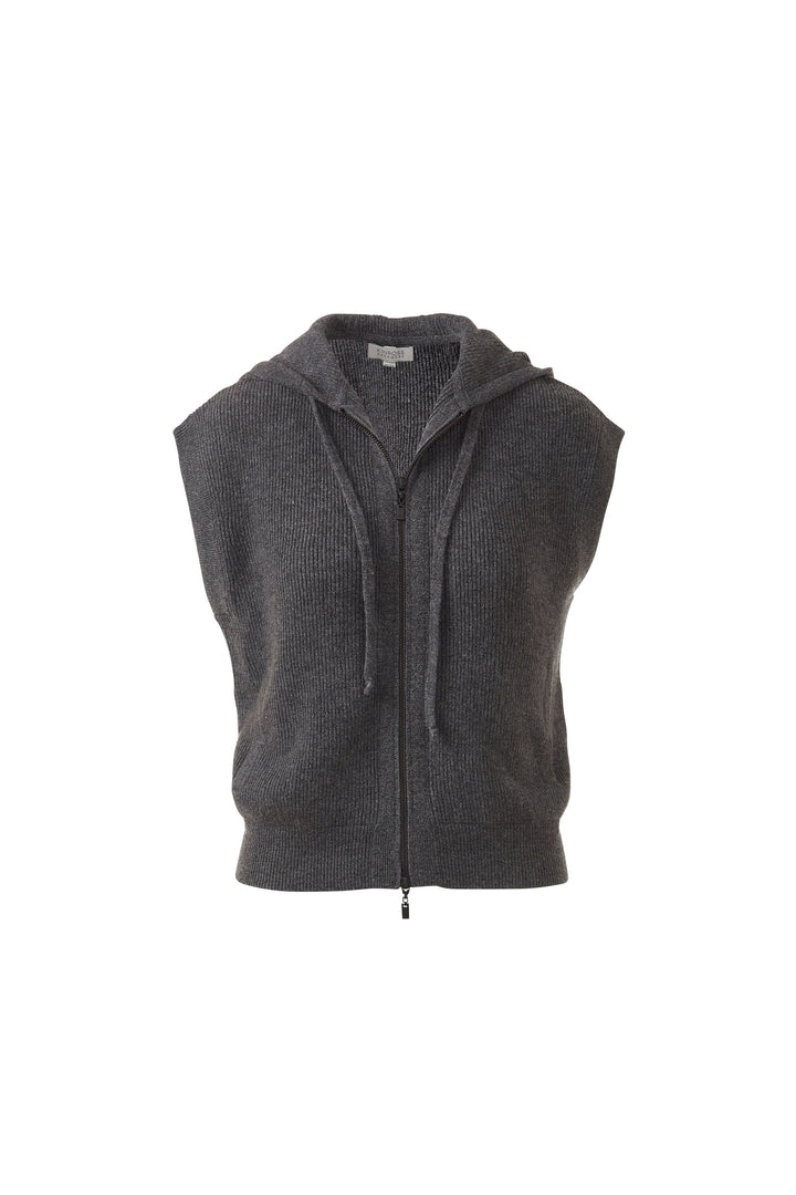 Kinross Cashmere Short Sleeve Rib Zip Hoodie