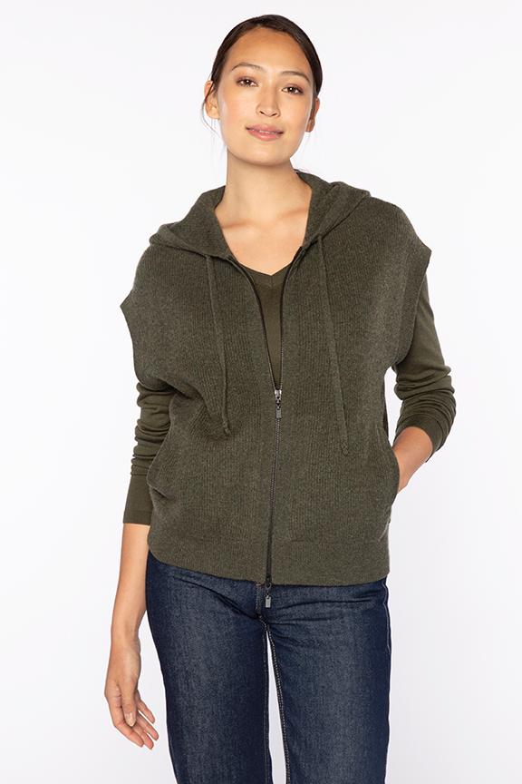 Kinross Cashmere Short Sleeve Rib Zip Hoodie