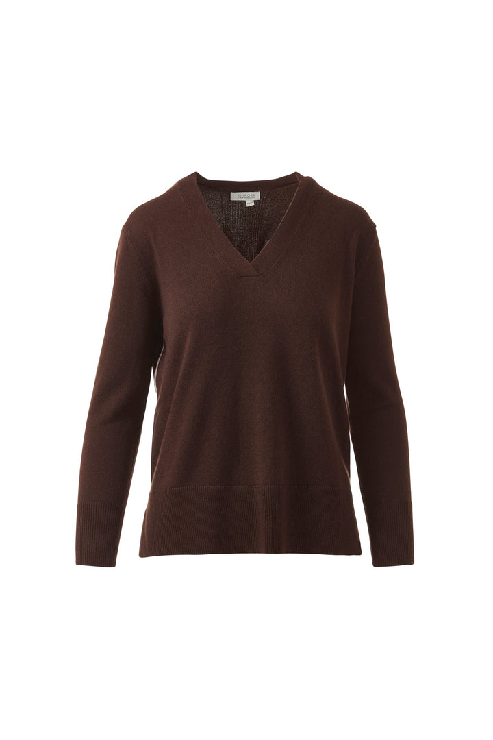 Kinross Cashmere Hi Low Piped Easy Vee available at Barbara Katz