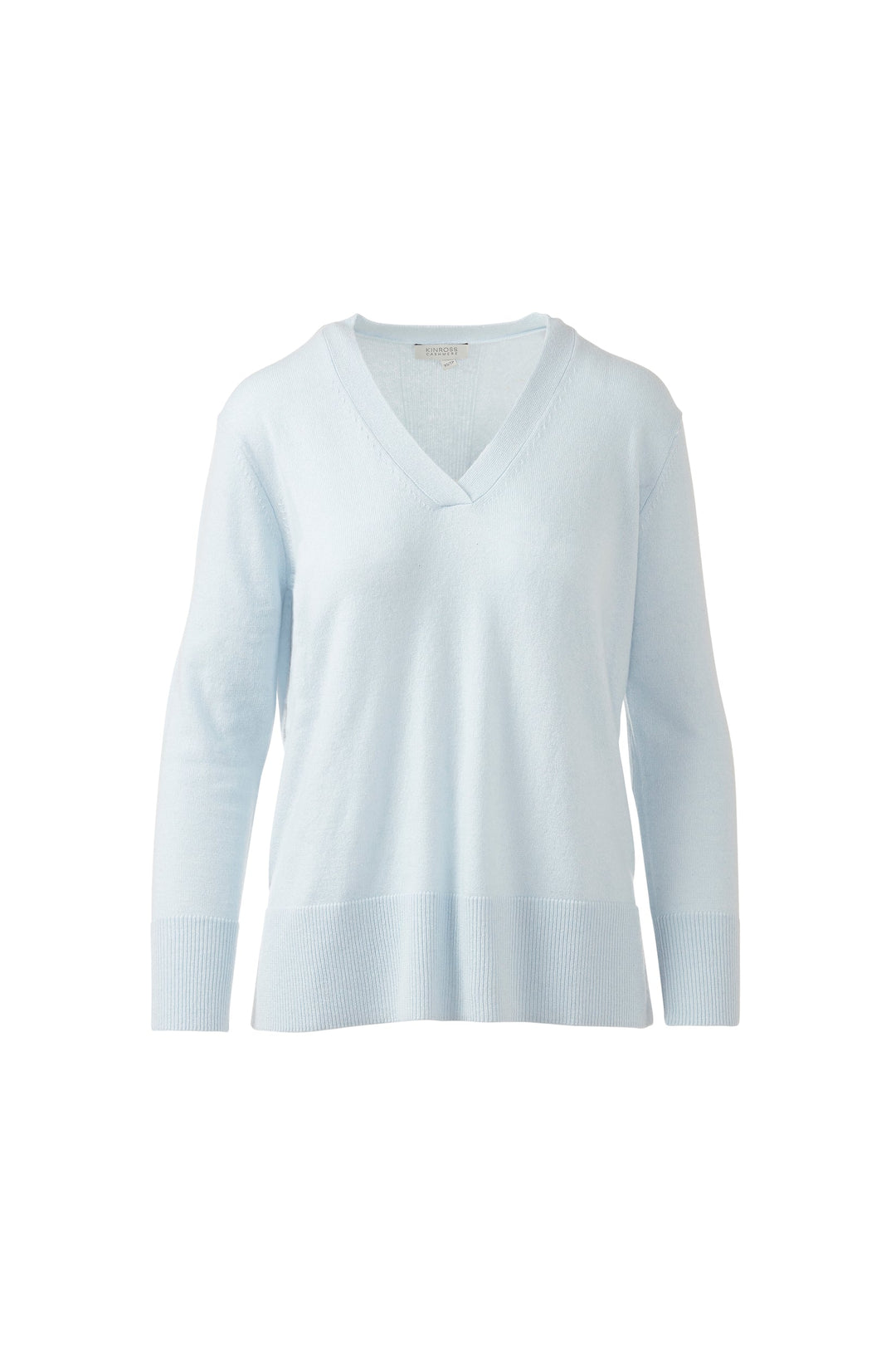 Kinross Cashmere Hi Low Piped Easy Vee available at Barbara Katz