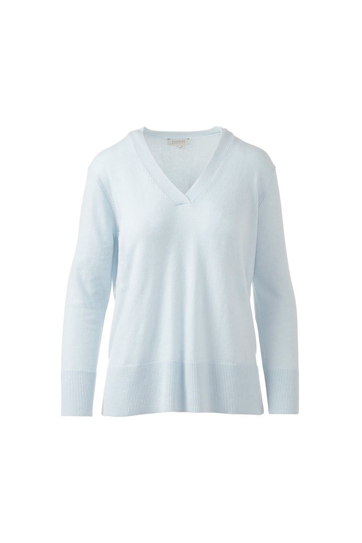 Kinross Cashmere Hi Low Piped Easy Vee available at Barbara Katz