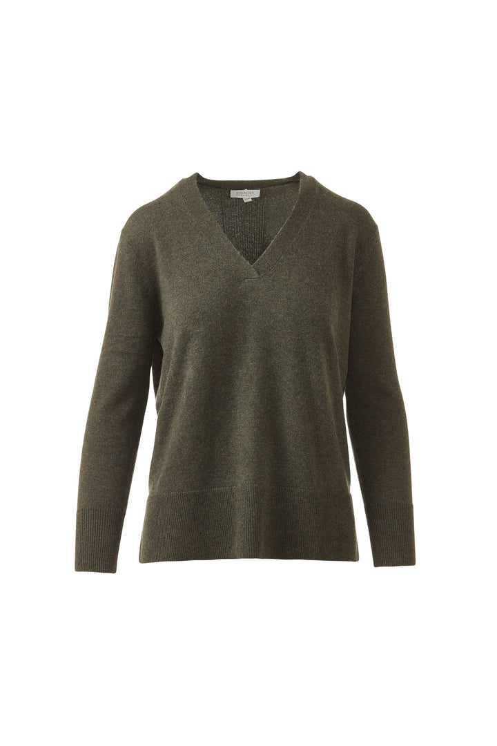Kinross Cashmere Hi Low Piped Easy Vee available at Barbara Katz