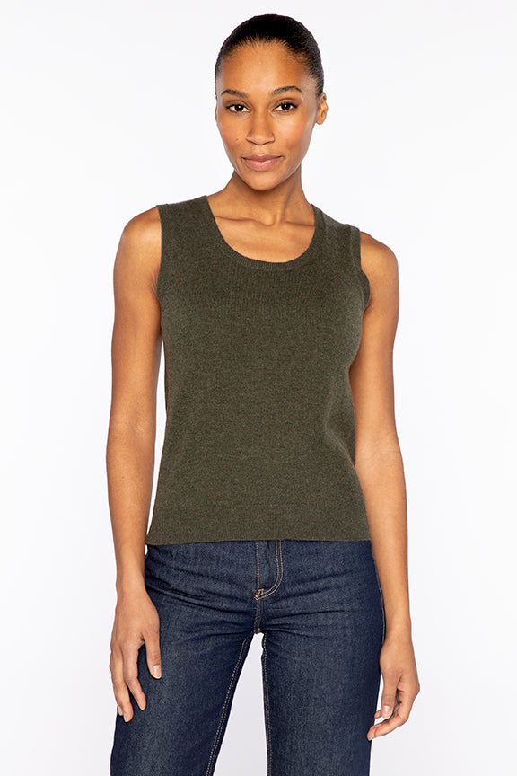 Kinross Scoopneck Tank in Loden available at Barbara Katz