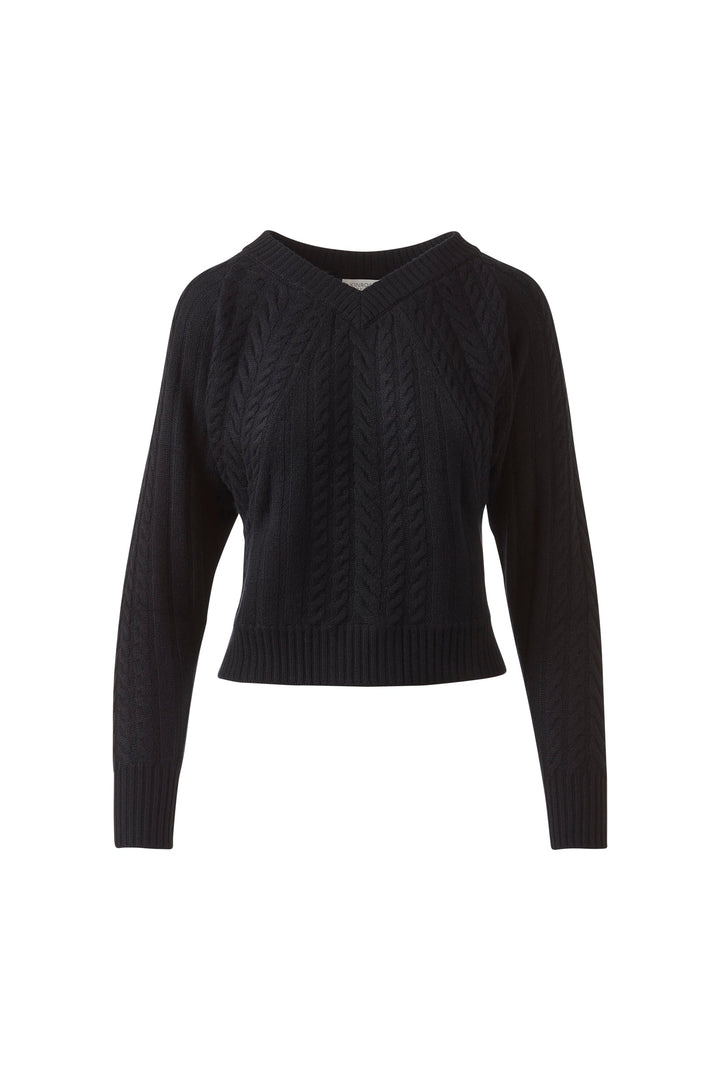 Kinross Cashmere Diagonal Cable Vee Sweater in Violet available at Barbara Katz