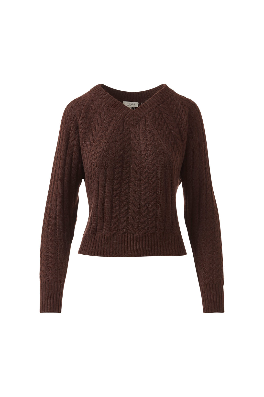 Kinross Cashmere Diagonal Cable Vee Sweater in Violet available at Barbara Katz