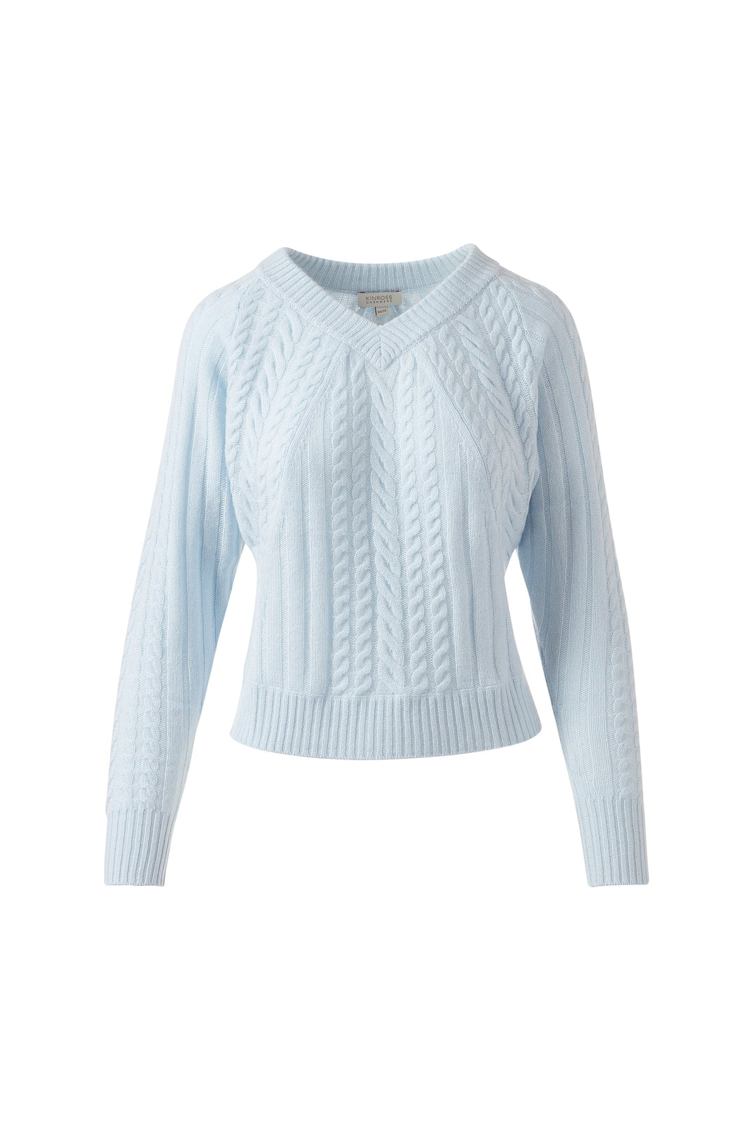 Kinross Cashmere Diagonal Cable Vee Sweater in Violet available at Barbara Katz