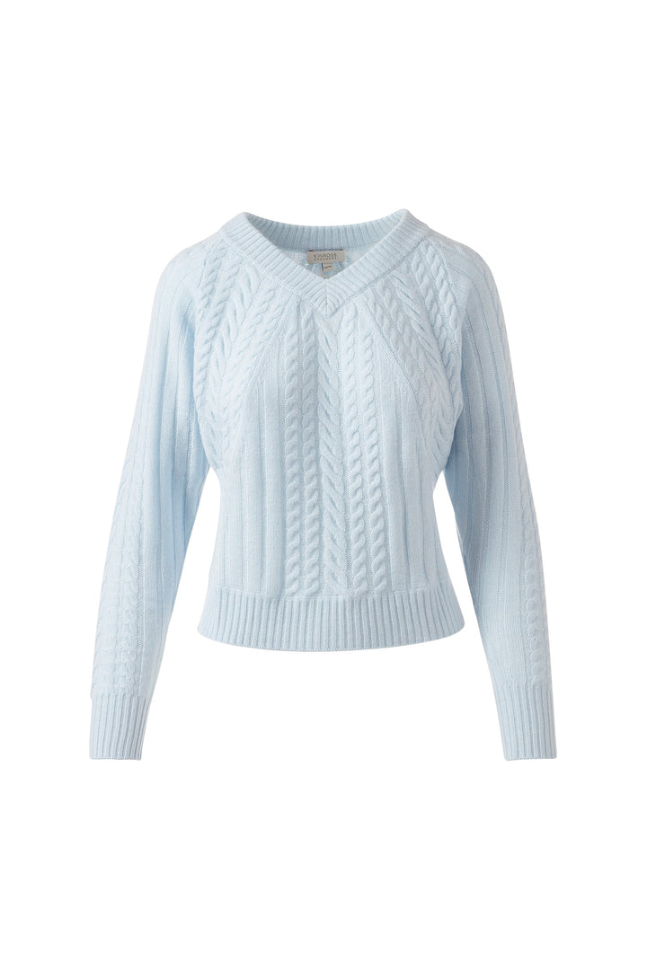 Kinross Cashmere Diagonal Cable Vee Sweater in Violet available at Barbara Katz