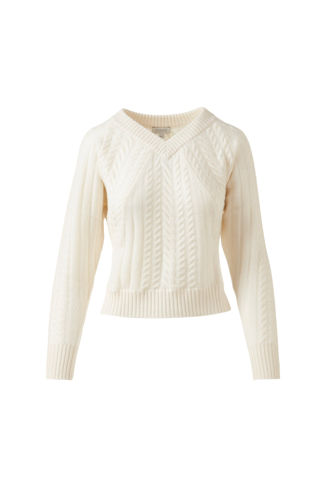 Kinross Cashmere Diagonal Cable Vee Sweater in Violet available at Barbara Katz