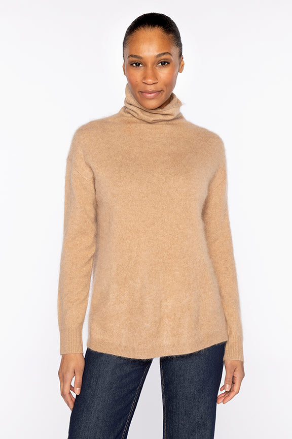 Kinross Brushed Cashmere Funnel in Camel available at Barbara Katz
