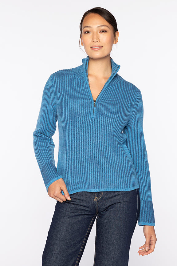 Kinross Plaited Rib Zip Mock available at Barbara Katz