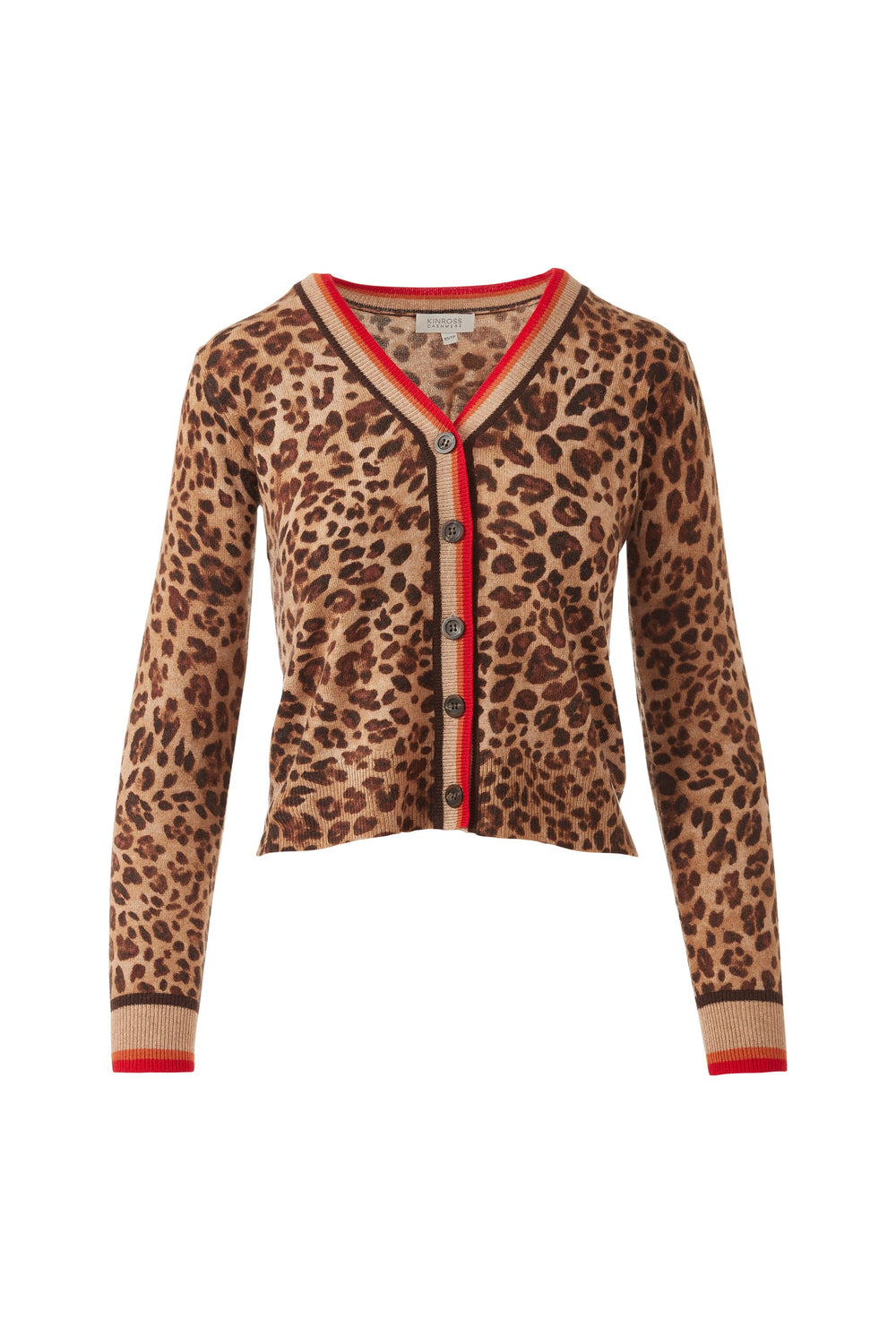 Kinross Cashmere Tipped Leopard Cardigan available at Barbara Katz