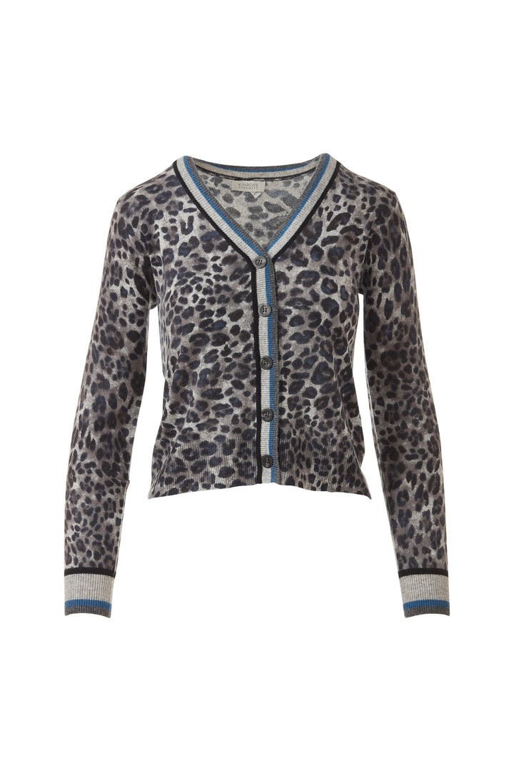Kinross Cashmere Tipped Leopard Cardigan available at Barbara Katz