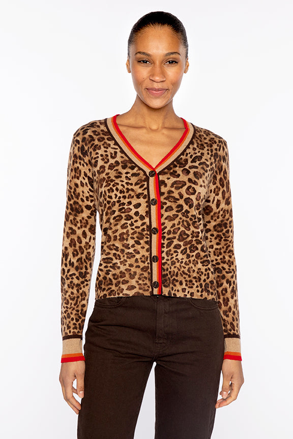 Kinross Cashmere Tipped Leopard Cardigan available at Barbara Katz