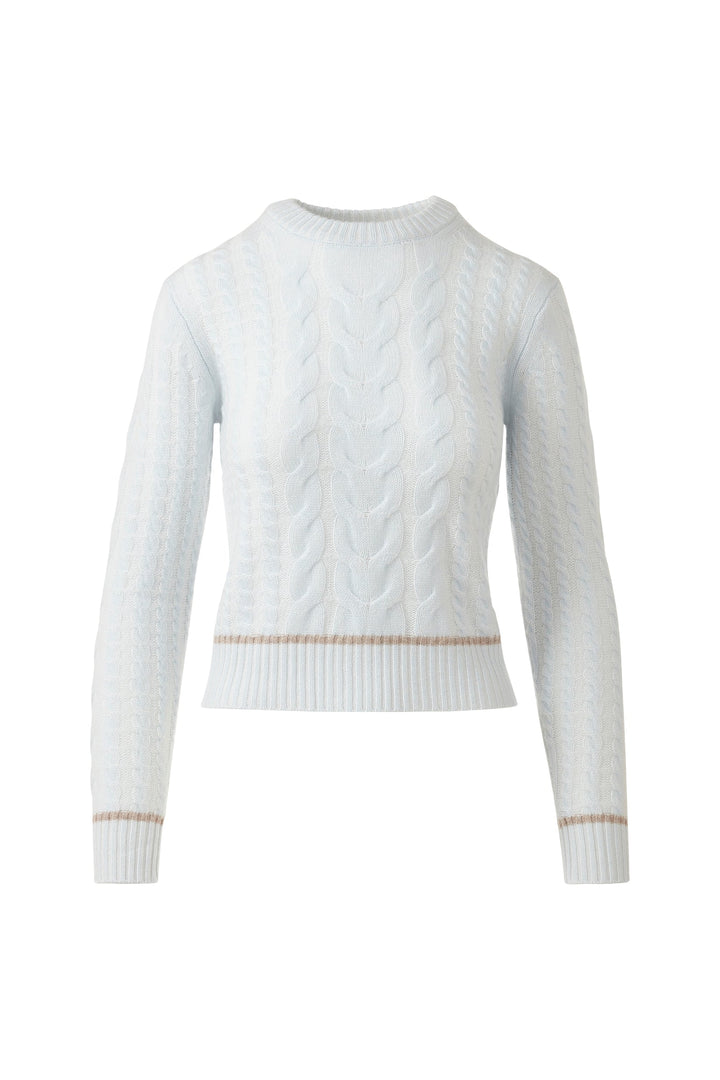Kinross Cashmere Plaited Tipped Cable Crew in Violet available at Barbara Katz