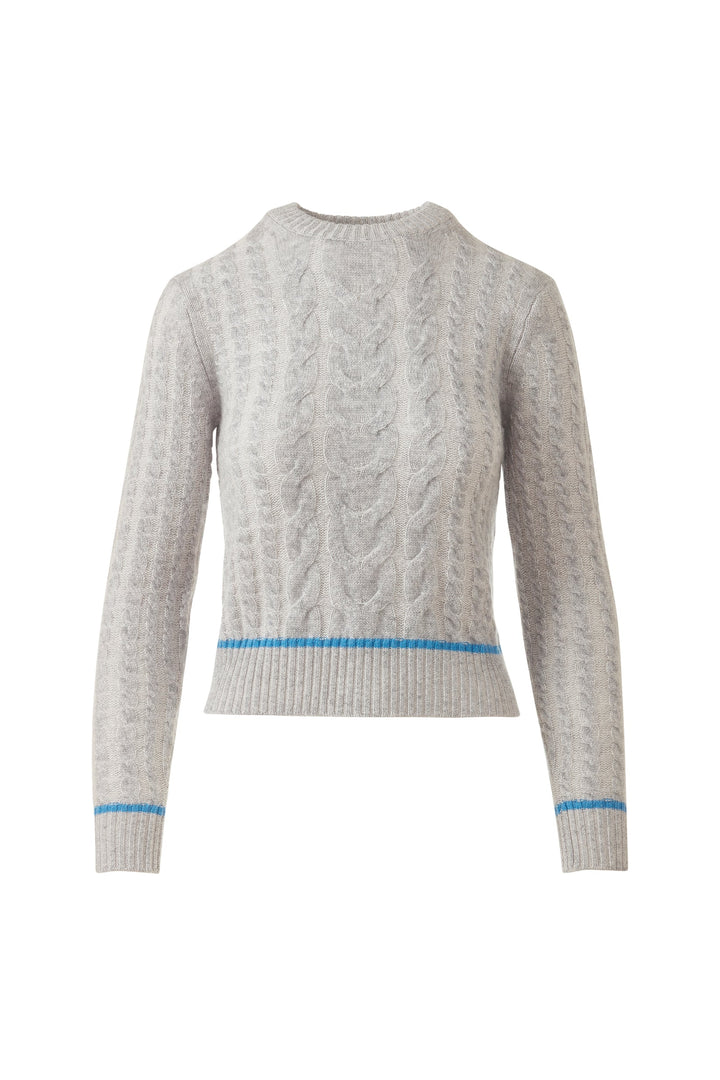 Kinross Cashmere Plaited Tipped Cable Crew in Violet available at Barbara Katz