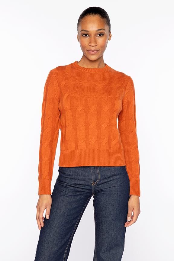 Kinross Cashmere Luxe Cable Crew available at Barbara Katz