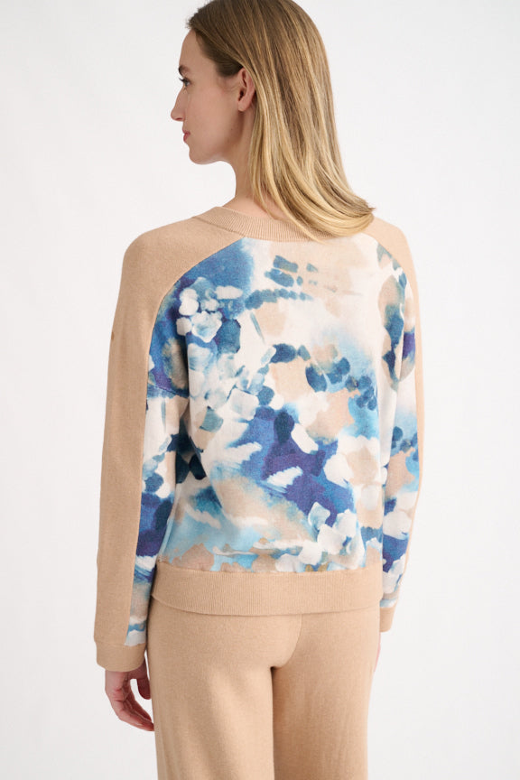 Kinross Abstract Print Vee Sweater in  Scotch Multi available at Barbara Katz