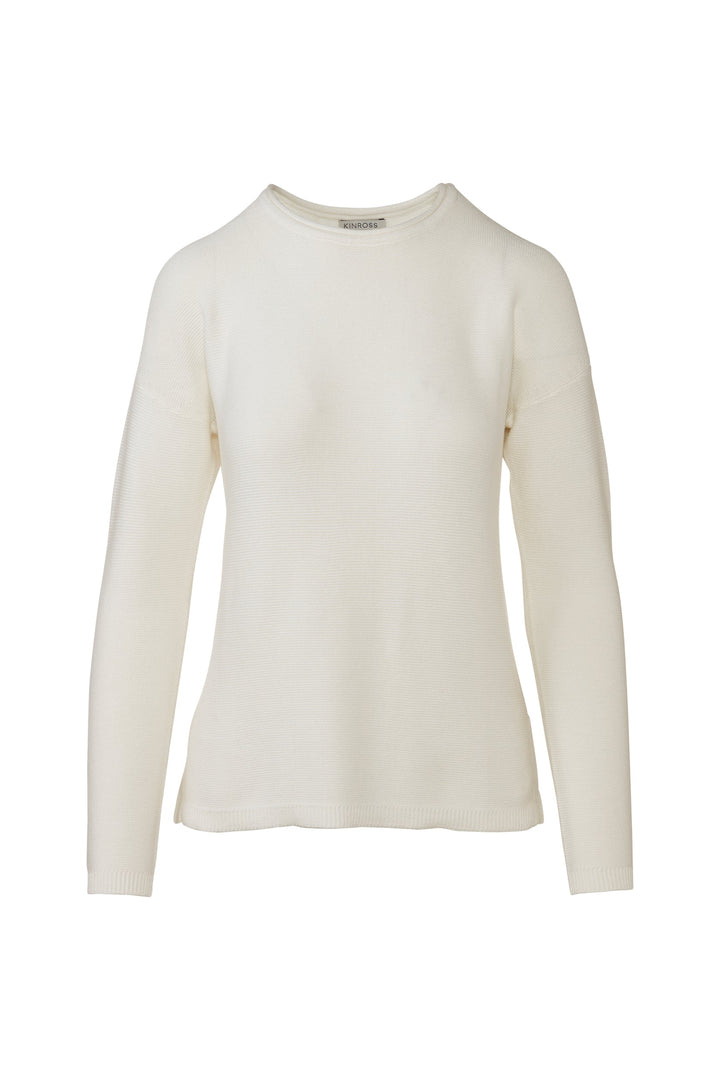 Kinross Micro Garter Hi Low Crew Sweater available at Barbara Katz