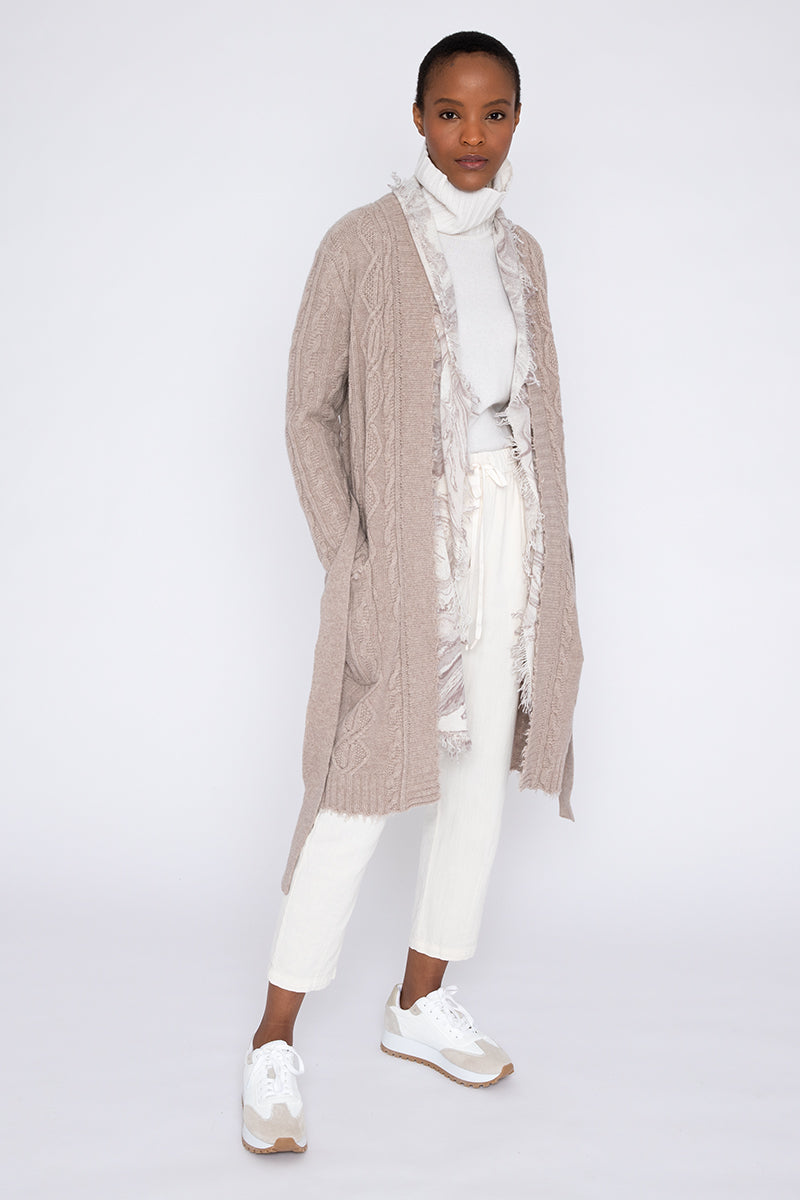 Kinross Fringe Cable Cardigan available at Barbara Katz