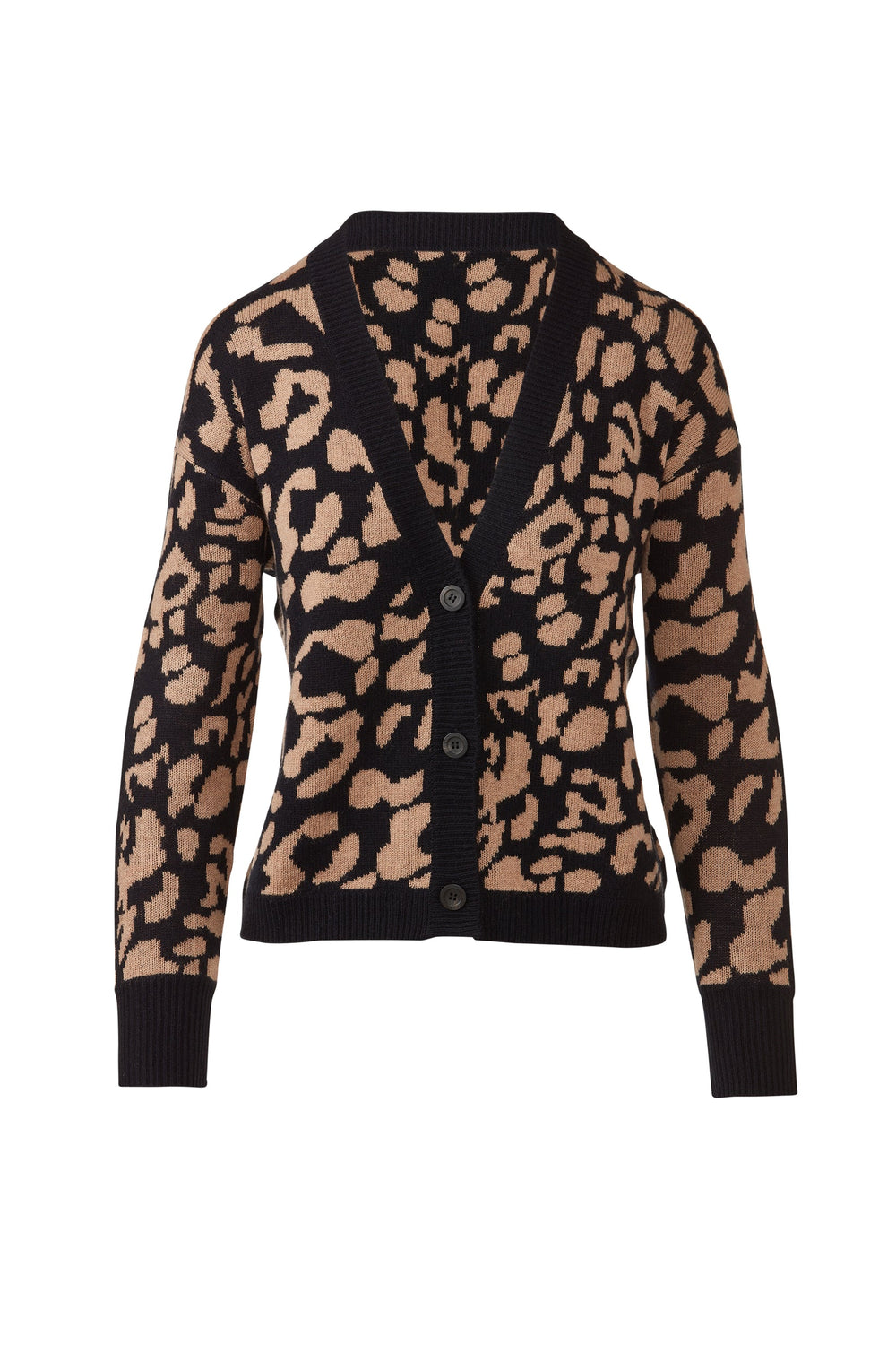 Kinross Double Knit Leopard Cardigan - Black Multi available at Barbara Katz