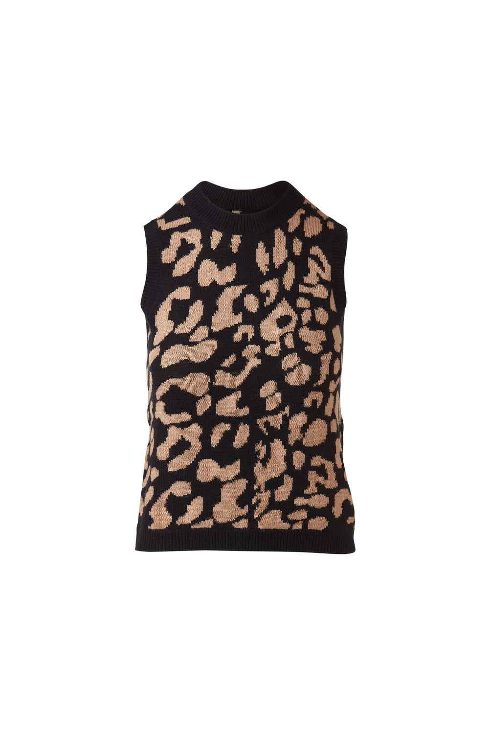 Kinross Double Knit Leopard Sleeveless Crew - Black Multi available at Barbara Katz