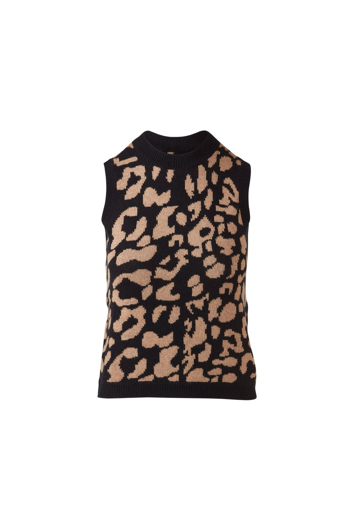 Kinross Double Knit Leopard Sleeveless Crew - Black Multi available at Barbara Katz