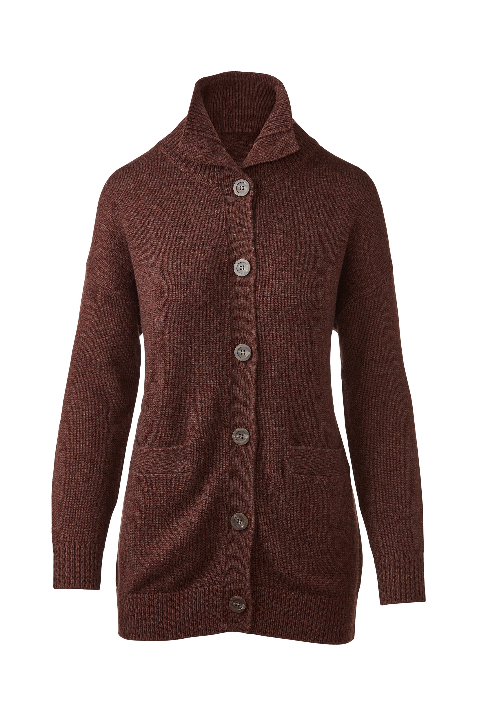 Kinross Long Button Mock Cardigan - Chocolate