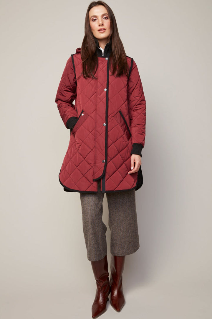 Adroit Atelier Libby Quilted Full Zip Coat With Removable Hood in Porto available at Barbara Katz