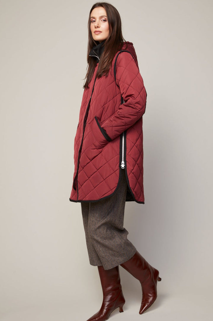 Adroit Atelier Libby Quilted Full Zip Coat With Removable Hood in Porto available at Barbara Katz