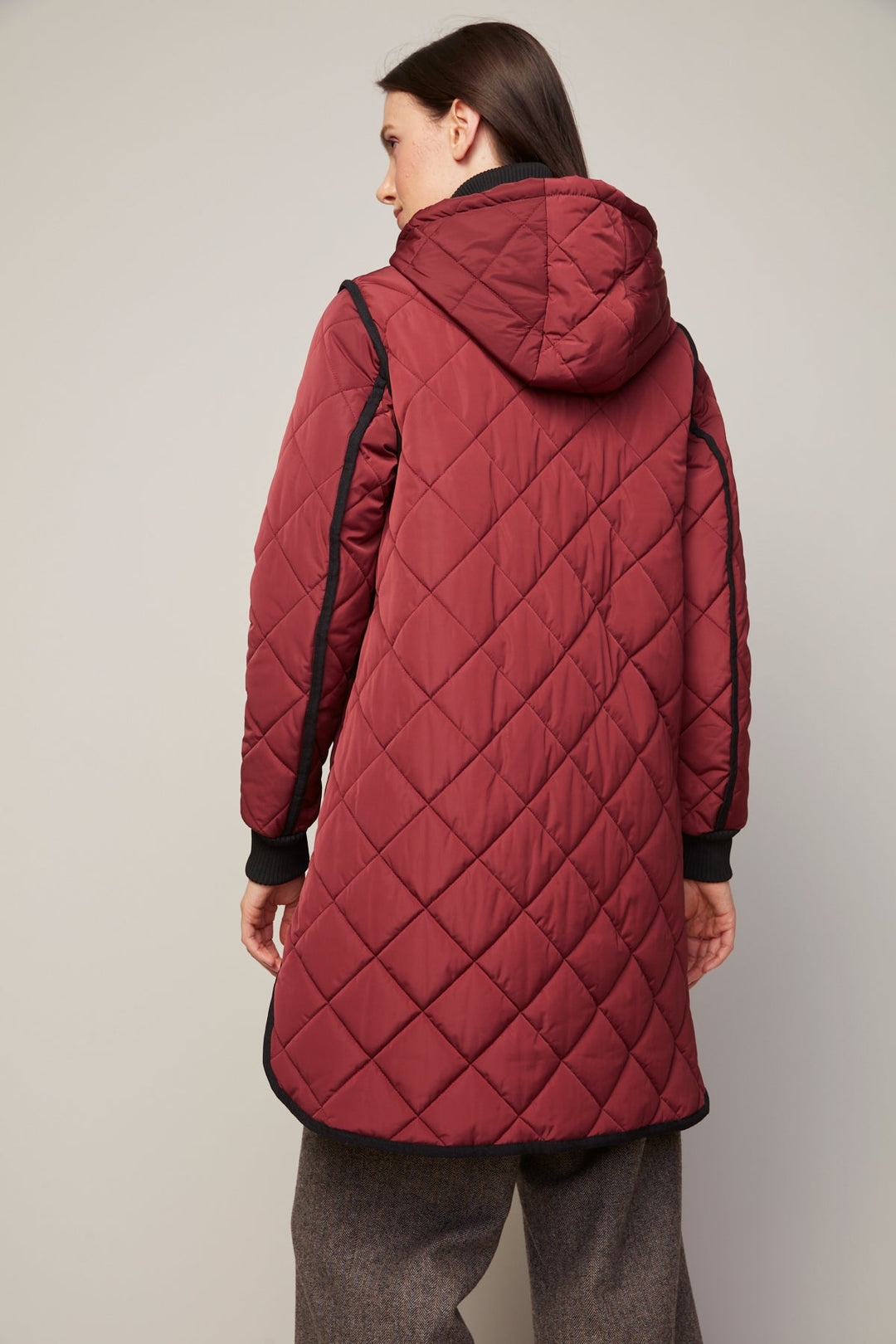 Adroit Atelier Libby Quilted Full Zip Coat With Removable Hood in Porto available at Barbara Katz