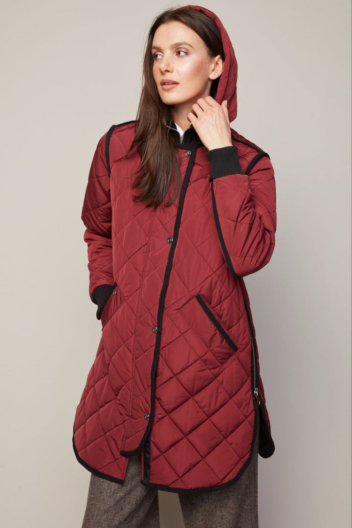 Adroit Atelier Libby Quilted Full Zip Coat With Removable Hood in Porto available at Barbara Katz