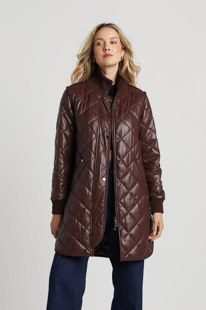 Adroit Atelier Liberty Quilted Full Zip Vegan Leather Coat With