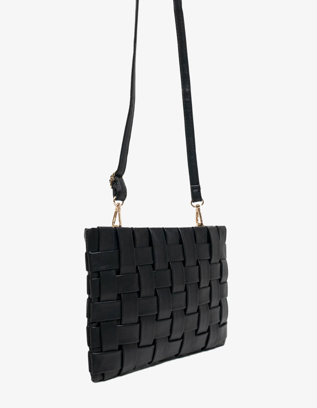 BK Handbags Lindy Large Woven Clutch Bag in Black available at Barbara Katz
