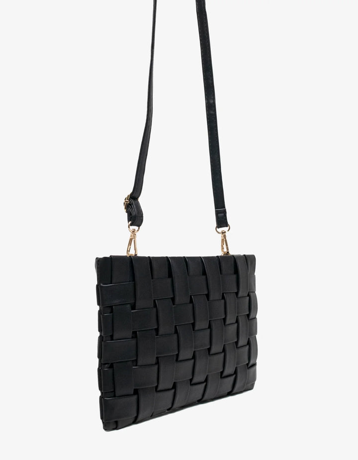 BK Handbags Lindy Large Woven Clutch Bag in Black available at Barbara Katz
